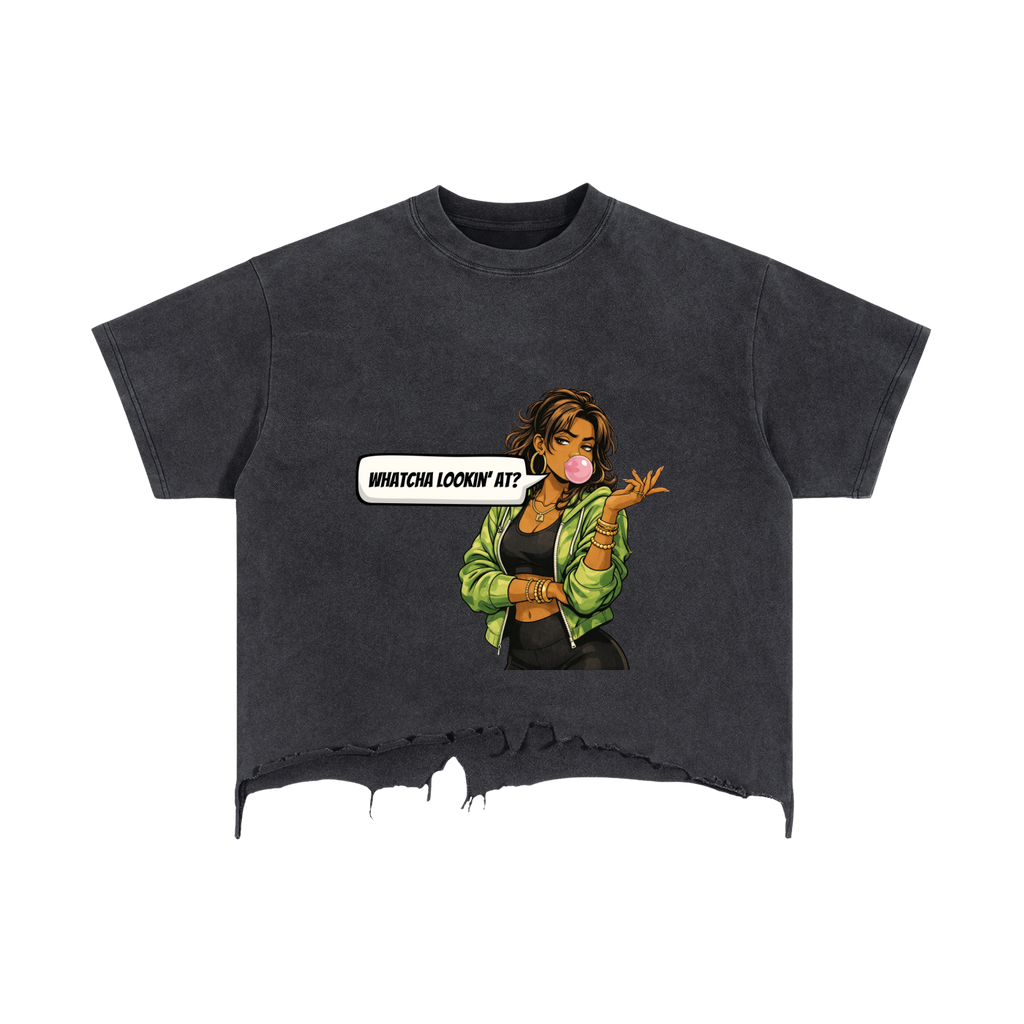 Whatcha Lookin' At? Vintage Boxy Distressed Hem T-Shirt