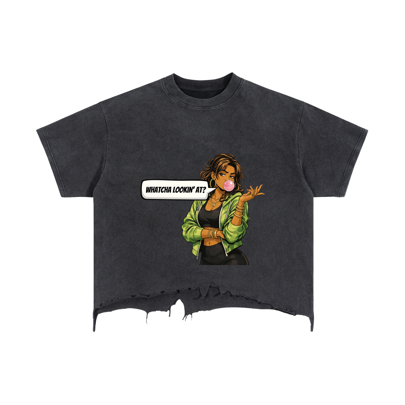 Whatcha Lookin' At? Vintage Boxy Distressed Hem T-Shirt